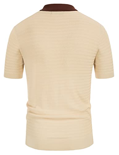 Retro Striped Polo Shirts: Beige L