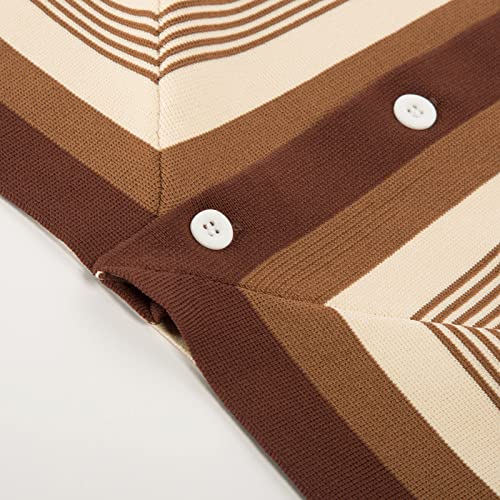 Retro Striped Polo Shirts: Beige L