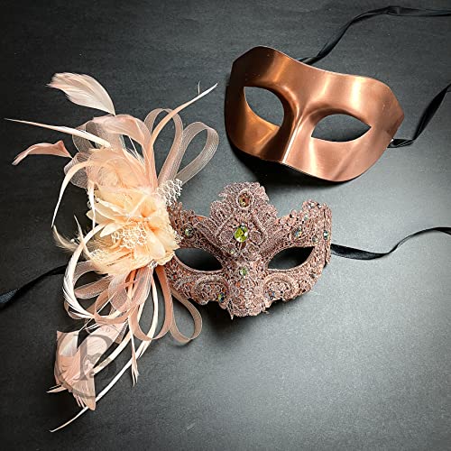Vintage Rose Gold Masquerade Masks for Couples