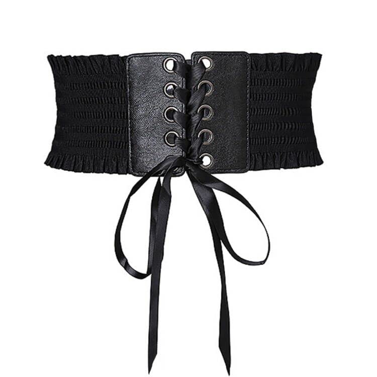 Boho Lace Wide Waist Belt - Black