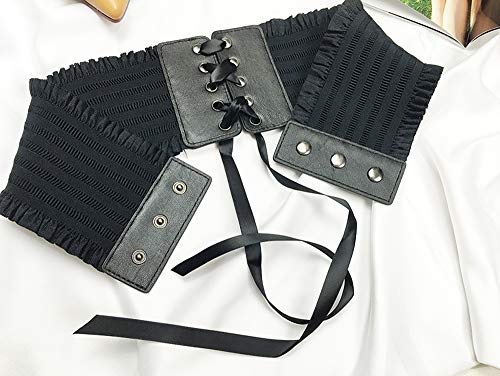 Boho Lace Wide Waist Belt - Black