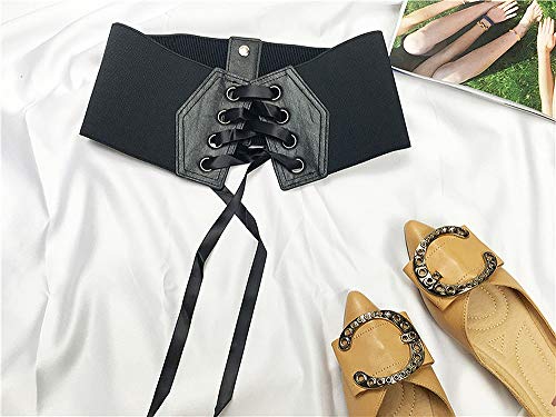 Boho Lace Wide Waist Belt - Black