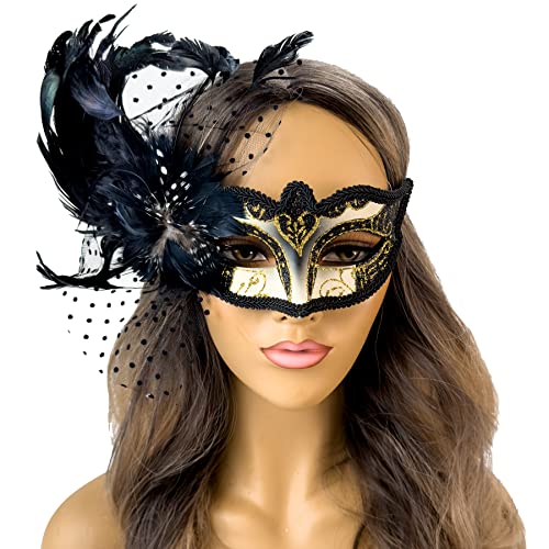 Black Gold Masquerade Mask for Women Costume Vintage Retro