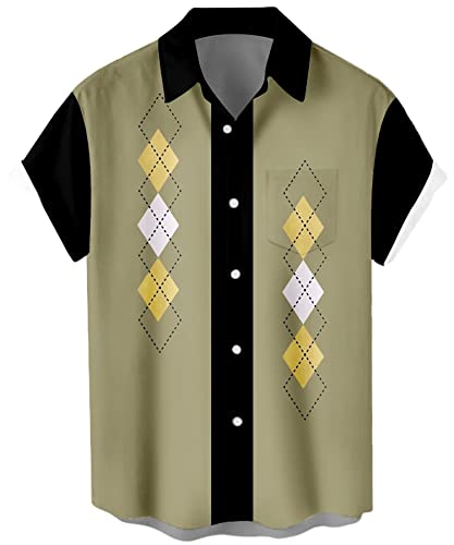 1950s Retro Men's Bowling Shirt Button Down