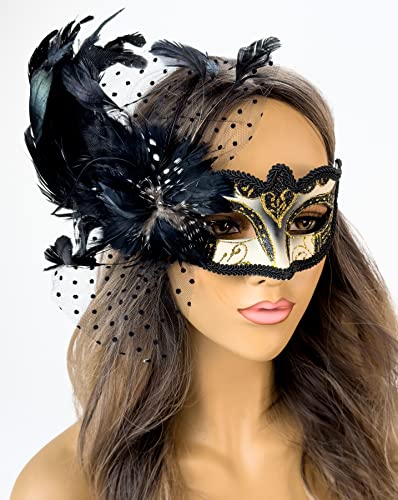 Black Gold Masquerade Mask for Women Costume Vintage Retro