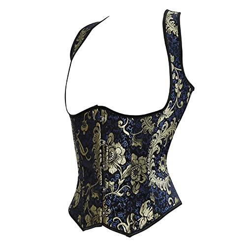 Blue Lace Up Underbust Corset Bustier Vest Top