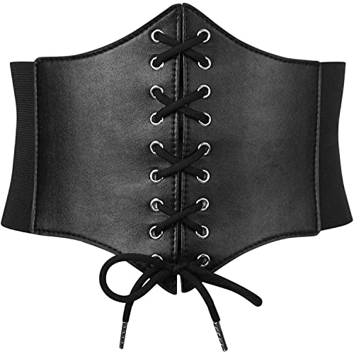 Black Lace-up Elastic Waspie Corset Costume Belt for Women