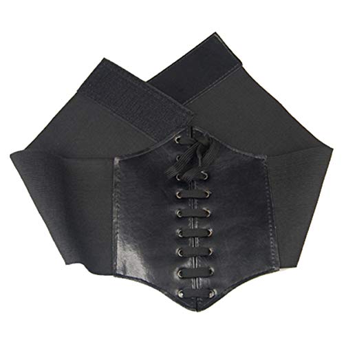 Elastic Wide Band Black Leather Waspie Corset Belt
