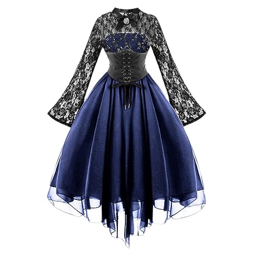Navy Blue Goth Corset Dress for Women Vintage