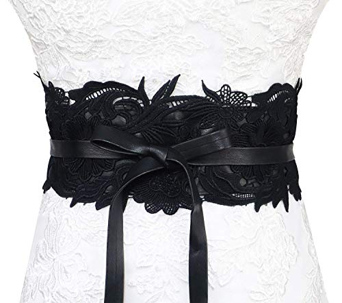 Black Lace Faux Leather Obi Belt Vintage Fashion