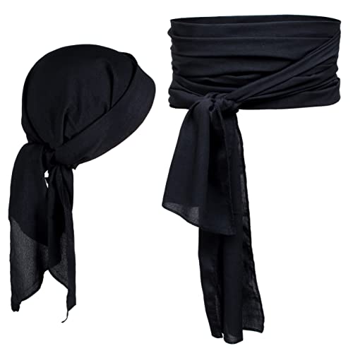 Vintage Pirate Scarf, Belt & Headband Set - Black