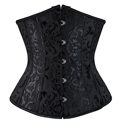 Black Jacquard Brocade Lace-Up Vintage Waist Training Corset