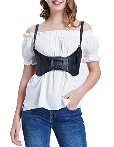 XL Black Faux Leather Steampunk Waist Cincher Corset