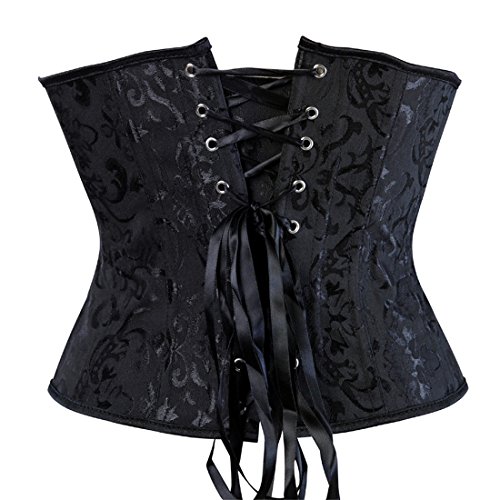 Black Jacquard Brocade Lace-Up Vintage Waist Training Corset