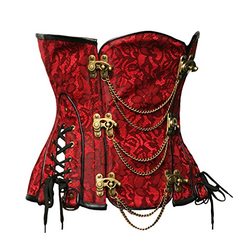 Retro Gothic Heavy Duty Underbust Corset, Red (Size L)