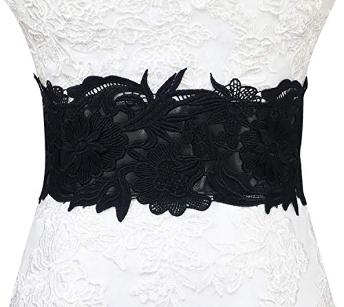 Black Lace Faux Leather Obi Belt Vintage Fashion