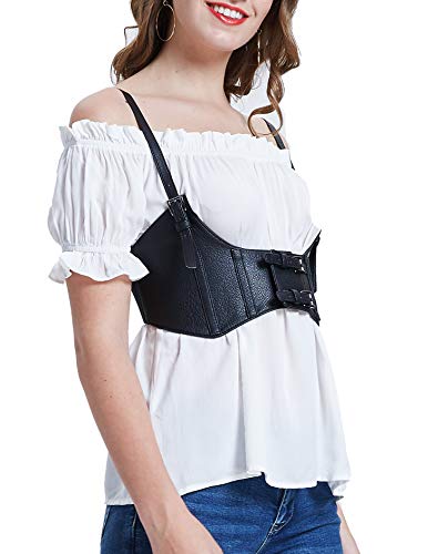 XL Black Faux Leather Steampunk Waist Cincher Corset
