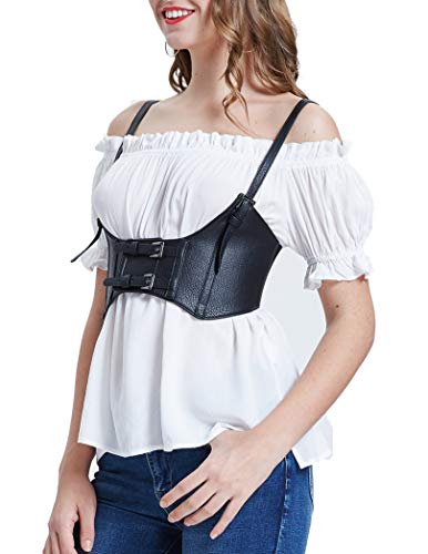 XL Black Faux Leather Steampunk Waist Cincher Corset
