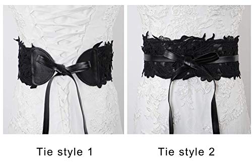 Black Lace Faux Leather Obi Belt Vintage Fashion