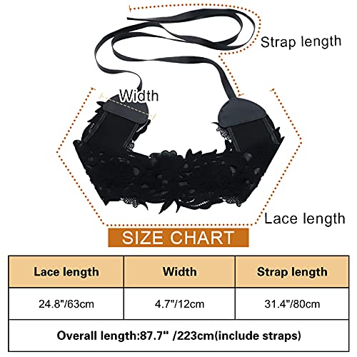 Black Lace Faux Leather Obi Belt Vintage Fashion