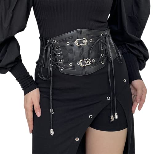 Vintage Gothic Black Leather Stretch Corset Belt
