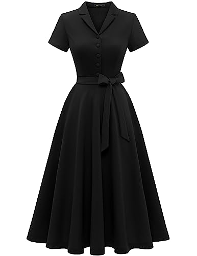 Black Vintage Tea Dress, 1950s Style Party Dress