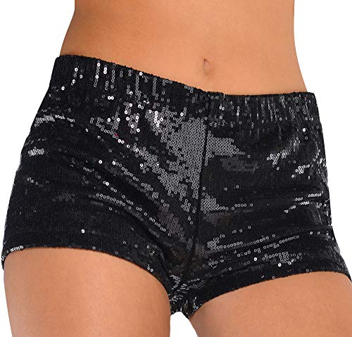 Women's Black Sequin Retro Boy Shorts - Adult M/L