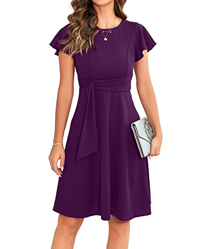 Vintage Tea Dress with Ruffle Sleeve - Purple