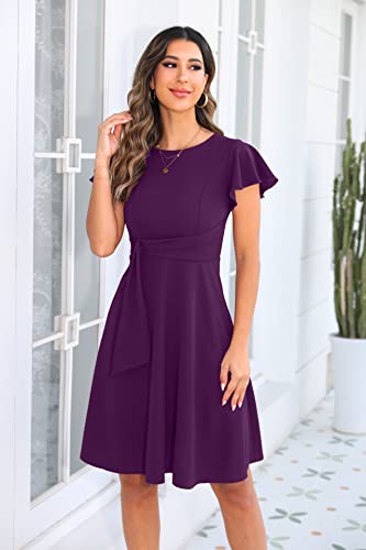 Vintage Tea Dress with Ruffle Sleeve - Purple