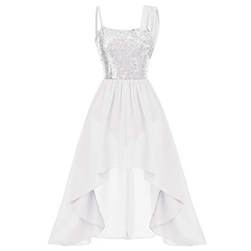 White Chiffon Dance Dress with Flower Applique