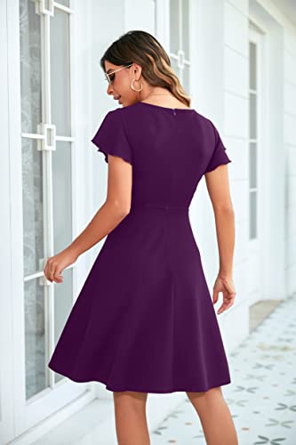 Vintage Tea Dress with Ruffle Sleeve - Purple