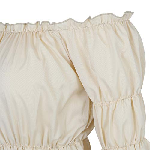 Renaissance Smocked Off Shoulder Victorian Pirate Blouse Beige