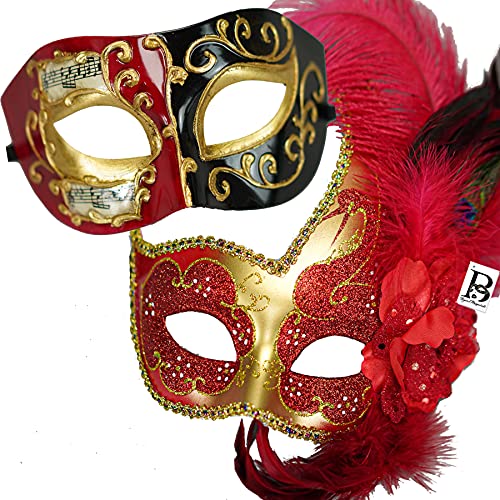Red/Black Couples Masquerade Masks for Roman God Halloween