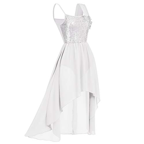 White Chiffon Dance Dress with Flower Applique