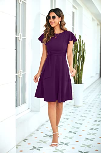 Vintage Tea Dress with Ruffle Sleeve - Purple