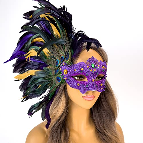Mardi Gras Feather Masquerade Masks for Women Costume