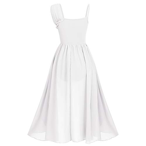 White Chiffon Dance Dress with Flower Applique