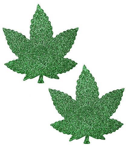 Delfina Rave Pasties - Glitter Green Leaf Nipple Covers