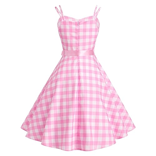 Pink Plaid Spaghetti Strap Retro Dress