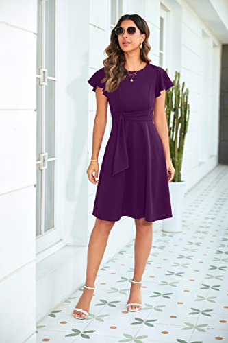 Vintage Tea Dress with Ruffle Sleeve - Purple