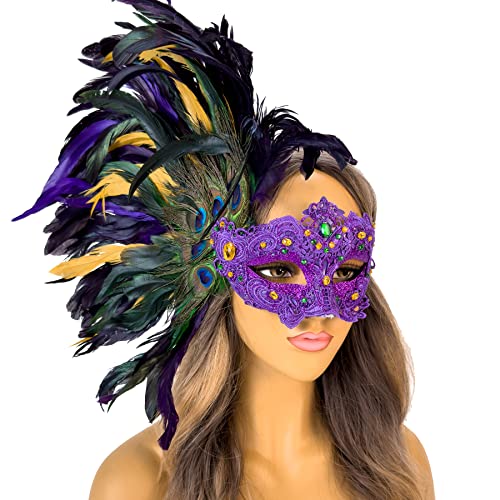Mardi Gras Feather Masquerade Masks for Women Costume