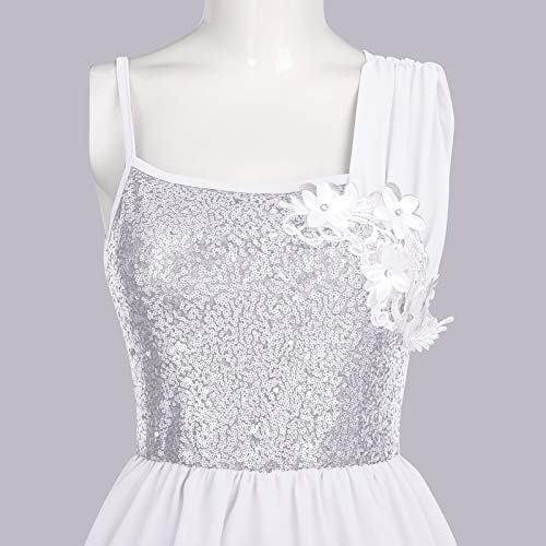 White Chiffon Dance Dress with Flower Applique