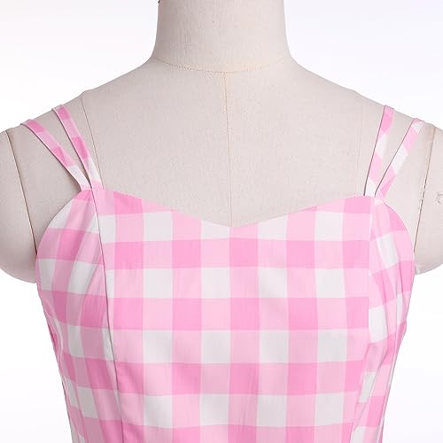 Pink Plaid Spaghetti Strap Retro Dress