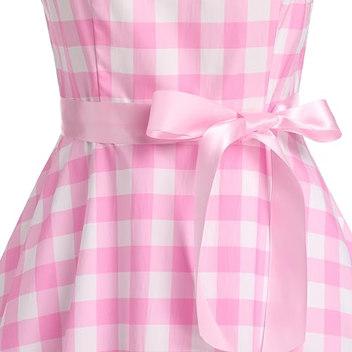 Pink Plaid Spaghetti Strap Retro Dress