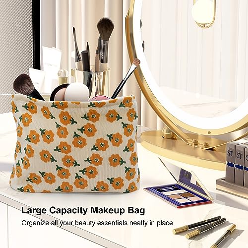 Floral Retro Makeup Bag - Corduroy Travel Organizer