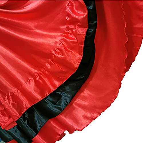 Black Red Satin Long Skirt for Flamenco Dance