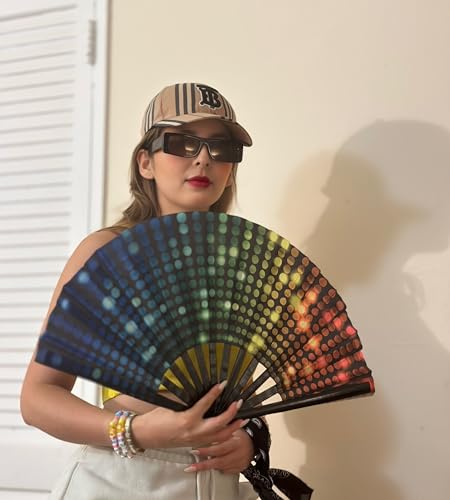 Rainbow Folding Fan - Retro Music Festival Accessories