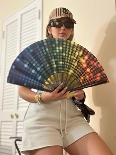 Rainbow Folding Fan - Retro Music Festival Accessories
