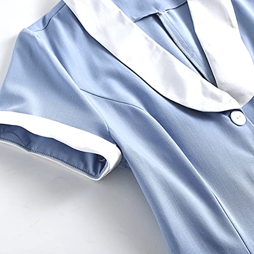 1950s Vintage Shirt Dress with Cape Collar - Blue + White S