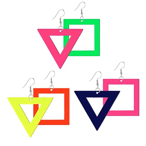80s Neon Geometric Dangle Earrings for Women